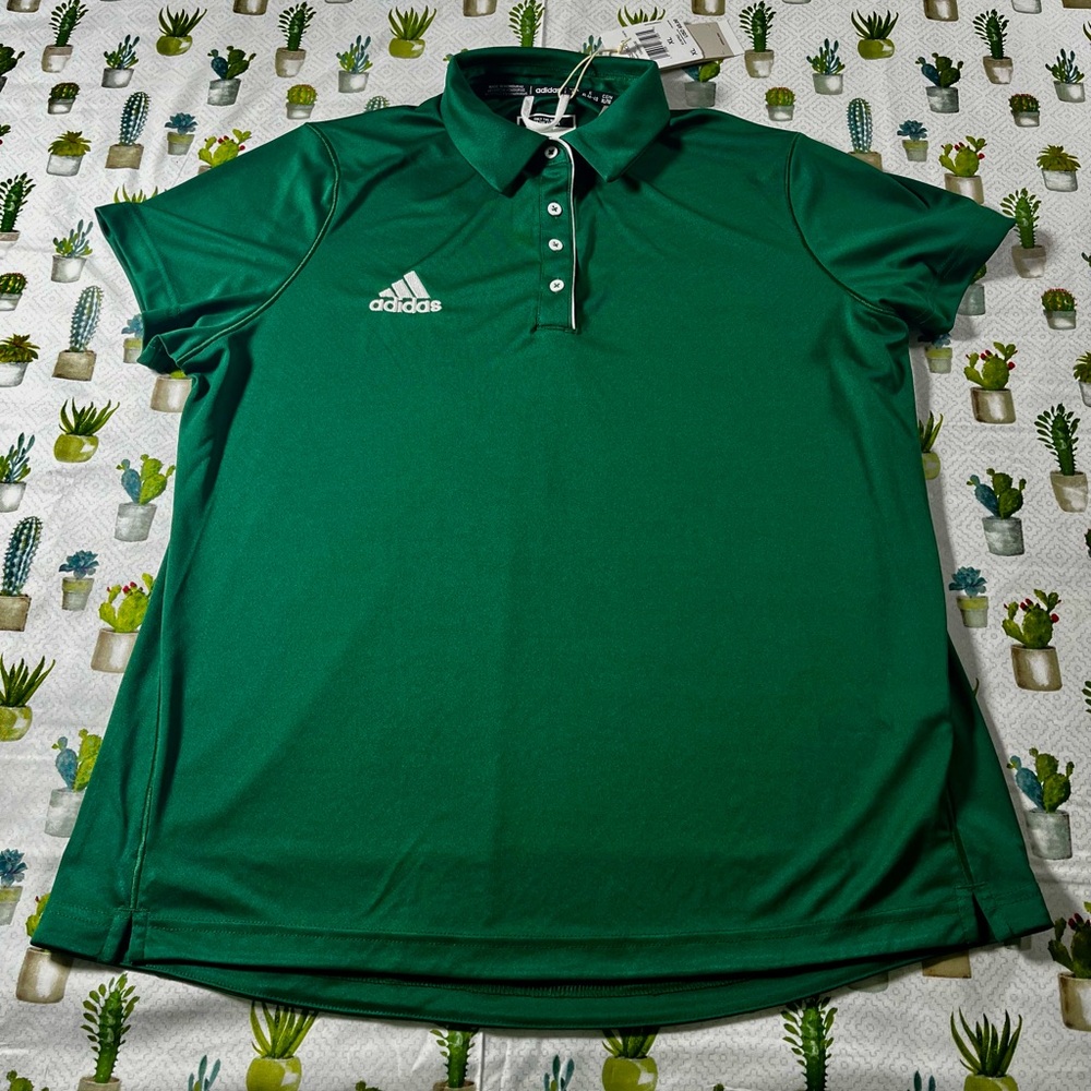 Adidas Aeroready Women’s SS Dark Green with White Trim Polo Shirt NWT XL